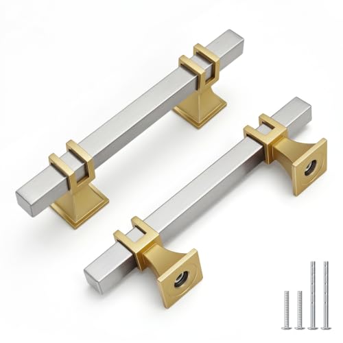 Goldenwarm Brushed Nickel and Gold Cabinet Pulls 3" Nickel and Brass Pulls - color: Brushed Nickel & Matte Gold, size: 3 Inch Hole Centers