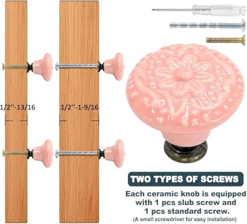 Biaungdo 12 Pcs Pink Ceramic Kitchen Cabinet Knobs - color: Pink