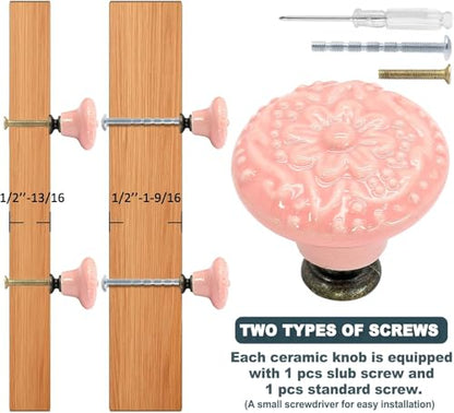 Biaungdo 12 Pcs Pink Ceramic Kitchen Cabinet Knobs - color: Pink