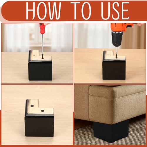 Geelin 4 Pack 4 Inch Wood Furniture Risers L-Shaped Bed Riser, Black - color: Black, size: 4 Inch