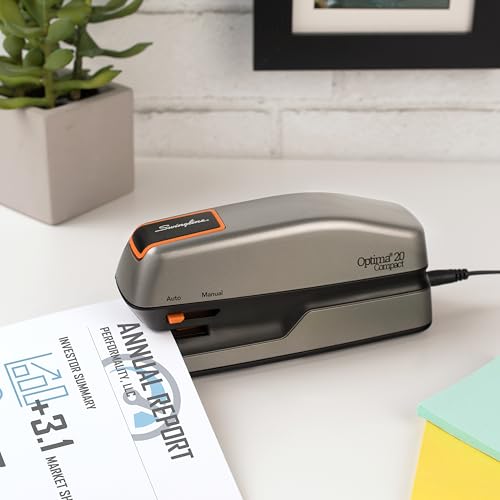 Swingline Electric Stapler, 20 Sheet Capacity, Optima 20, Jam Free, Compact, Automatic or Manual, Plug in or Battery, Orange and Gray (48207) (Pack of 3) - size: 20 Sheet, style: Half Strip (Compact) (Pack of 3)