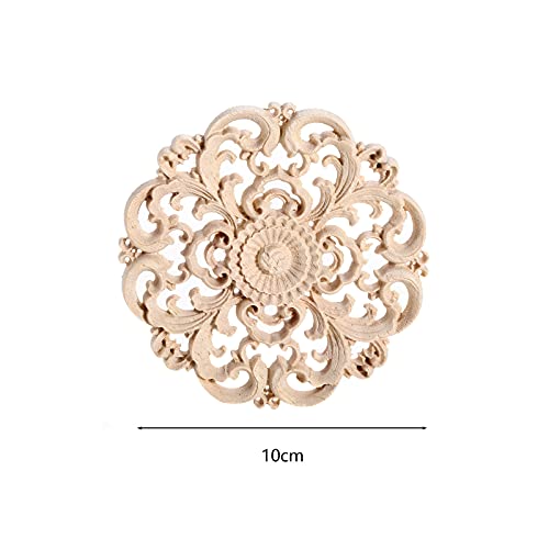 2Pcs Wood Carved Appliques Round Wooden Carving Onlays Decals for Furniture - color: 2-Pack, size: 3.94 inches
