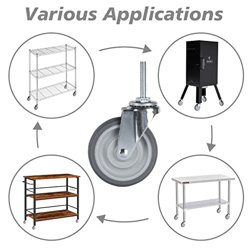 Finnhomy Caster Wheels 3 Inch Set of 4 Heavy Duty Threaded Stem Casters 5/16"-18x1-1/2 Swivel Rubber Industrial Castors Premium Wheels for Wire Shelving/Furniture/Carts Load Bearing 720 Lbs Gray - size: 5/16" -18 x 1-1/2" (No Brake)