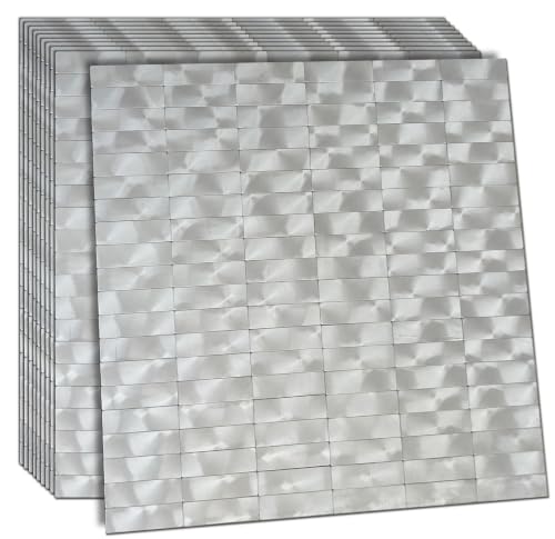 XUANINY Peel and Stick Tile Backsplash Self- Adhesive Wall Tiles Aluminum Mosaic Sticker for Kitchen (11.33"x11.92" Per Sheet, Pack of 10 pcs) (Silver Texture 10) - color: Silver Texture 10