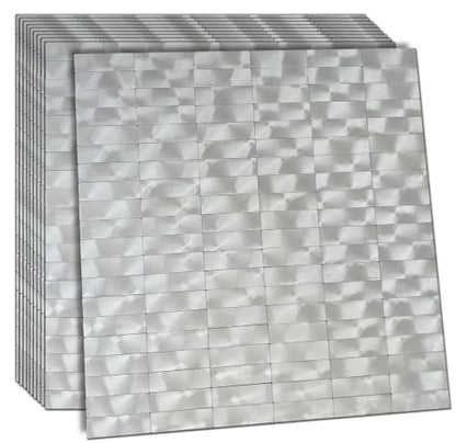 XUANINY Peel and Stick Tile Backsplash Self- Adhesive Wall Tiles Aluminum Mosaic Sticker for Kitchen (11.33"x11.92" Per Sheet, Pack of 10 pcs) (Silver Texture 10) - color: Silver Texture 10