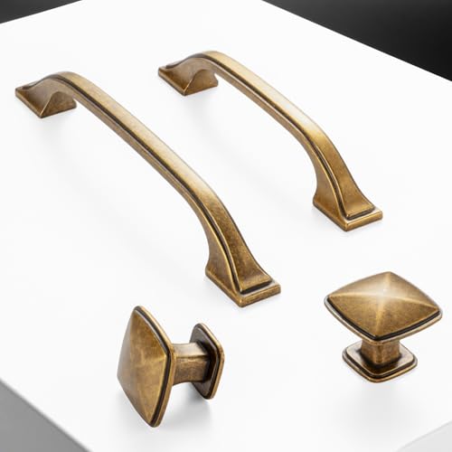 Antique Brass Cabinet Knobs Square Cabinet Pulls 10 Pack 1990 - color: Antique Brass, size: 1-1/4 Inches, style: 10 Pack Square Knob