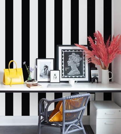 Erfoni Stripe Peel and Stick Wallpaper Black and White Stripe Wallpaper - color: Black/White, size: 17.7" x 118"
