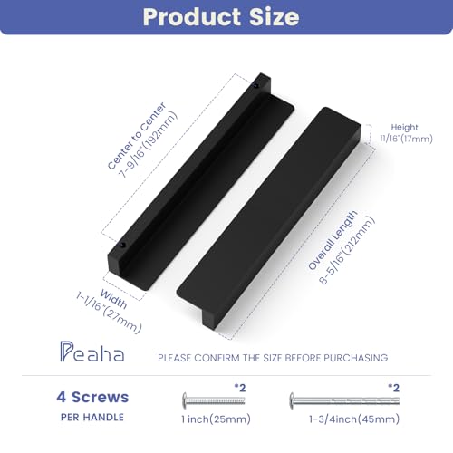 Peaha 10 Pack 7-9/16 Black Cabinet Handles Finger Edge Pulls for Cabinets - color: Black, size: 7-9/16" Hole Center