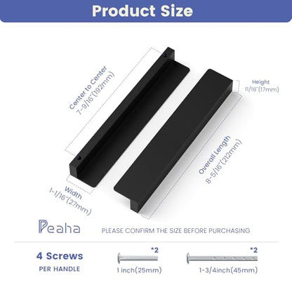 Peaha 10 Pack 7-9/16 Black Cabinet Handles Finger Edge Pulls for Cabinets - color: Black, size: 7-9/16" Hole Center