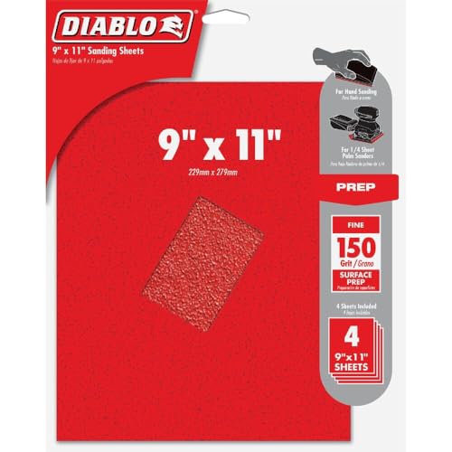 Diablo Sanding Sheets - 9" x 11" Size, 150-Grit, Fine Ceramic Blend, 4-Pack