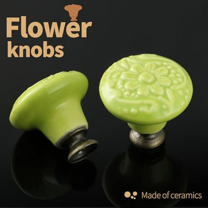 Ceramic Knobs, Embossed Floral Design - Sage Green, 20pcs - color: Sage Green