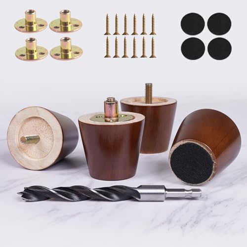 2 Inch Small Wood Furniture Legs Set of 4 - Mini Solid Replacement Wooden Furniture Feet for Sofa Table Chair Ottoman Bench Compact Furniture - Short Couch Legs (Tapered,Walnut Finish) - color: Walnut, size: 2 Inch