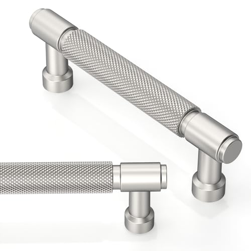 10 Pack Brushed Satin Nickel Knurled Cabinet Pulls 3.75 Inch(96mm) Kitchen Cabinet Handles Cabinet Hardware Drawer Pulls - color: Brushed Satin Nickel, size: 3.75" Hole Center