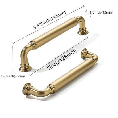 khtumeware 2-Pack Brushed Brass Heavy-Duty Solid Cabinet Pulls, 5 Inch (128mm) Hole Center, Satin Gold Drawer Pulls, Cabinet Hardware, Suitable for Kitchen Cabinets, Bathrooms and Dressers - color: Brushed Brass, size: 5 Inch(128mm)Hole Center