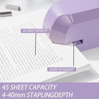 Heavy Duty Electric Stapler Value Pack, 45 Sheet Capacity, Includes 1500 Staples & Staple Remover, No-Jam, Faster Stapling, Automatic Stapler Desktop,AC Adapter Powered (Purple) - color: Purple