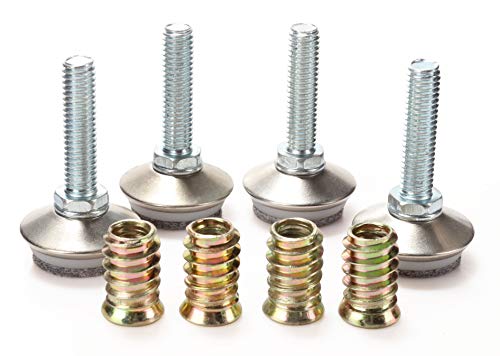 Leveling Feet 4PK with 3/8"-16 Thread Inserts and Felt Pads - size: D34mm Silver