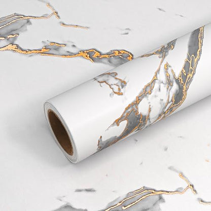 VEELIKE 15.7''x118'' Luxurious White Gold Marble Contact Paper for Countertops Waterproof Peel and Stick Matte Marble Wallpaper Granite Paper for Kitchen Countertop Vinyl for Bathroom Walls Table - size: 15.7" x 118"