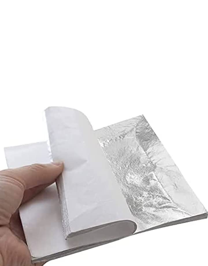 Leaf Sheets, Gold Foils Sheets, 8 by 8.cm Gilding Foil for Gilding, Resin Art, Decoration Crafting, Paintings, Arts Crafts, Nail Deco, Furniture 3.14 x 3.35 inches (Silver, 100)