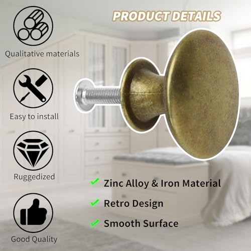 24 Pcs 30mm, Antique Brass Kitchen Cabinet Knobs - color: Antique Brass, size: 24 Pcs