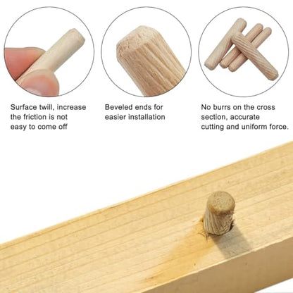 100 Pcs Wooden Dowels Pins Assorted, 2 Sizes, M6 M8 Wood Dowels Pins, 1/4 5/16 Inch Fluted Wood Dowels, Hard Wooden Dowels Grooved Plugs for Crafts, Furniture, DIY, Carpentry, Woodworking (6mm, 8mm)