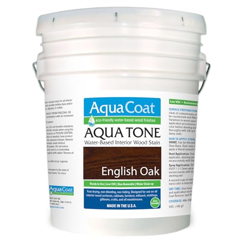 Aqua Coat Aqua Tone Water-Based Wood Stain (5-Gallon, English Oak) - color: English Oak, size: 5 Gallon