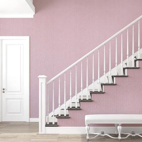 Pink Grasscloth Peel and Stick Wallpaper Fabric Paper 16in x 118in - color: Pink, size: 15.7" x 118.1"