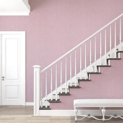 Pink Grasscloth Peel and Stick Wallpaper Fabric Paper 16in x 118in - color: Pink, size: 15.7" x 118.1"