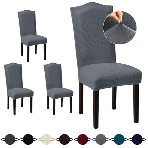 Sufdari Dining Room Chair Covers Set of 4, Gray Non-Slip Spandex Stretch Dining Chair Slipcovers for Dining Room, Hotel (Extra Large) - color: .Gray, size: XL-4 PC