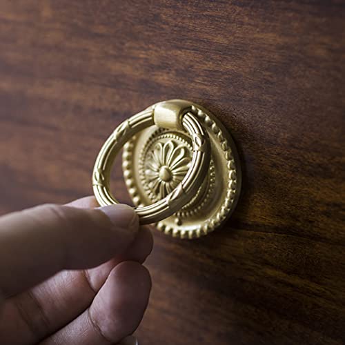 Brass Cabinet Rings Gold Knobs, Drawer Round European Handles Antique Gold Knobs for Home Kitchen, 4 Pack - size: 4 Pack