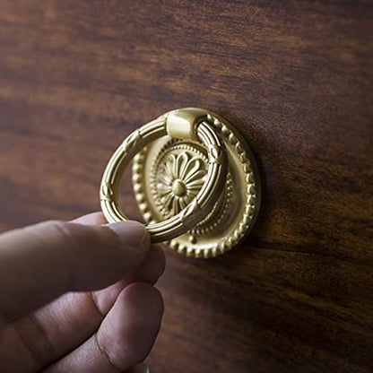 Brass Cabinet Rings Gold Knobs, Drawer Round European Handles Antique Gold Knobs for Home Kitchen, 4 Pack - size: 4 Pack
