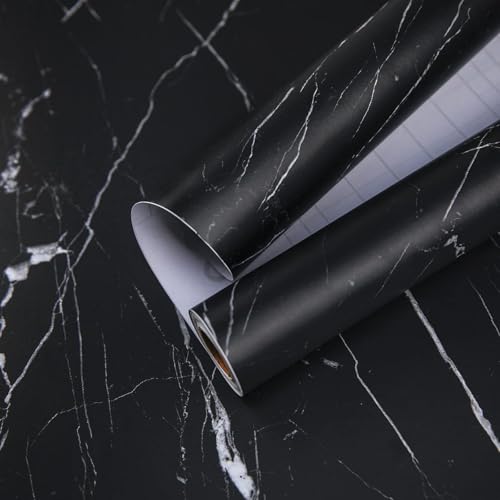 Marble Contact Paper Black Peel and Stick Wallpaper for Kitchen Countertop - color: Black/White, size: 17.7" x 196.8"