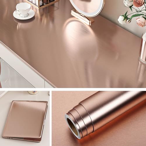 Livelynine 15.8x394 Metallic Wallpaper Peel and Stick Desk Wrap Champagne Pink Contact Paper for Desk Countertops Dorm Teacher Fridge Locker Wall Paper Waterproof Renter Friendly Counter Top Covers - size: 15.8" x 394"