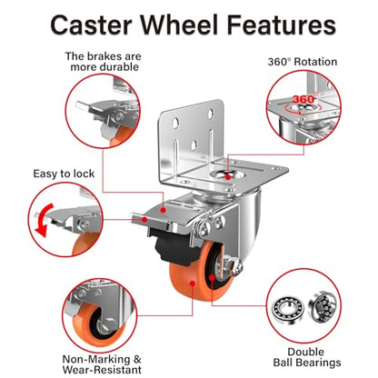 5" L-Shaped Caster Wheels Set of 4, Side Mount Swivel Casters - size: 5 inch