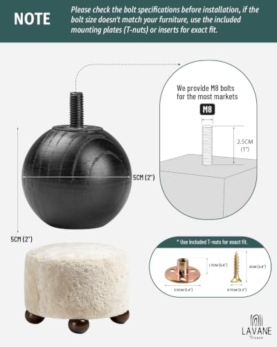 La Vane 2 inch Ash Wood Round Small Ball Furniture Bed Legs,Black,4PCS - color: Black