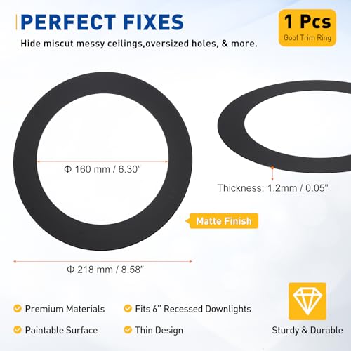 uxcell Goof Rings for 6" Recessed Lights 6.3"x8.6" Goof Trim Ring - color: Black, size: Fits: 6" Inch (cutout size approx 160mm/6.3")