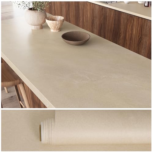 VEELIKE Minimalist Beige Marble Contact Paper for Countertops Waterproof Counter Top Peel and Stick Thick Marble Wallpaper for Kitchen Bathroom 15.7''x118'' Self Adhesive Removable Vinyl Countertop - color: Beige, size: 15.7" x 118"