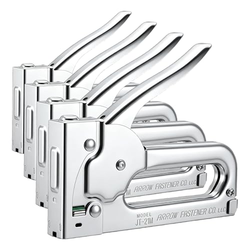 Arrow JT21CM Professional Light Duty Staple Gun for Upholstery, Crafts, Office, Fits 1/4", 5/16”, or 3/8" Staples (Pack of 4) - size: 4-Pack