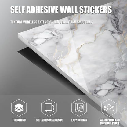 Chejiaye 22pcs Marble Peel and Stick Backsplash Waterproof Washroom Wall Panels, Peel and Stick Tile, PVC Foam Wall Panels for Kitchen,Bathroom,Living Room,White and Grey(Not Real Tile,11.8" x 11.8") - color: White and Grey, size: 11.8" x 11.8" x 22Pack