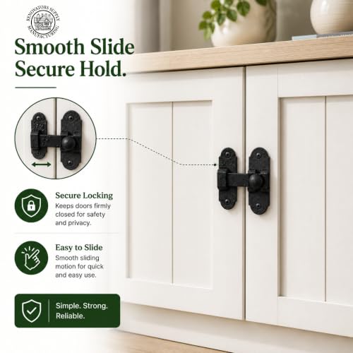 Renovators Supply Manufacturing Black Slide Bolt Door Latch 3.25" X 1.25" Antique Wrought Iron Small Metal Sliding Latches for Windows Or Cabinet Doors Rust Resistant Locks with Hardware - size: Pack of 1
