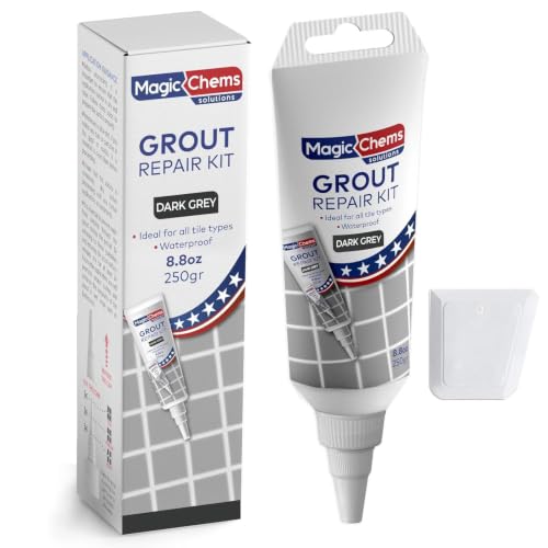 Magic Chems Tile Grout Repair Kit, Dark Grey, 2 Pack, 8.8 oz (250g) Each – Fast-Drying Grout Filler, Grout Sealer & Tile Grout Paint for Bathroom Floors, Tile Gaps, Joints and Lines - color: Dark Grey, size: 2 Pack
