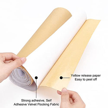 BENECREAT 157x9.8inch White Self Adhesive Velvet Flock Liner Velvet Fabric for Jewelry Drawer Craft Fabric Upholstery Peel Sticker(0.8mm Thick) - color: White, size: 9.8"W x 157"L