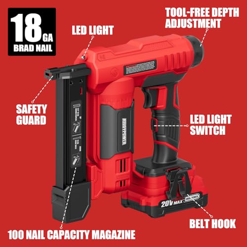 ALLOYPOWER 2 in 1 Cordless Brad Nailer/Electric Stapler with 2.0Ah Battery and Charger,1000pcs Nails and 500pcs Staples Included for Home Improvement & Woodworking