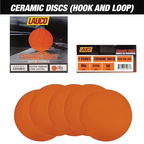 Premium 6" Hook and Loop Sanding Ceramic Discs (Box of 50) - Hook and Loop Backing Discs for DA Orbital Sanders - Automotive Sanding Wood Furniture Finishing(GRIT-220) 25961 - size: GRIT-220
