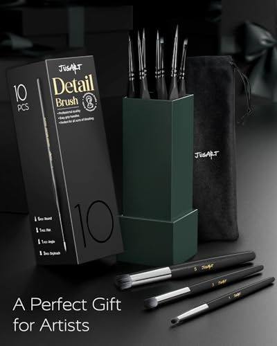 JusArt 10 Pcs Fine Paint Brushes for Detail, Set with Case Holder