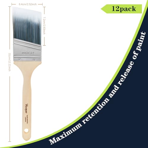 Wesquer 2.5 Inch Angled Paint Brushes 12 Pack Bulk Professional Stain Wood - size: 2.5inch (12 pack)