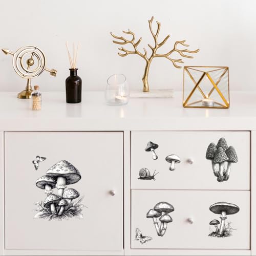 Peacoblue Vintage Mushrooms Rub On Transfers for Furniture Craft 6"x12" - style: Vintage Black and White Mushrooms