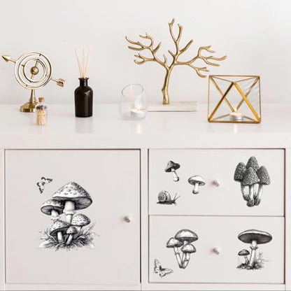 Peacoblue Vintage Mushrooms Rub On Transfers for Furniture Craft 6"x12" - style: Vintage Black and White Mushrooms