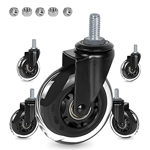 3" Thread Screw in Office Chair Caster Wheels, 3/8"-16x1(Not Metric M10), Safe for All Floors, PU Rubber Furniture,Carts Stem Caster Wheels,No Scratch,650Lbs Weight Capacity - style: Hex Nuts