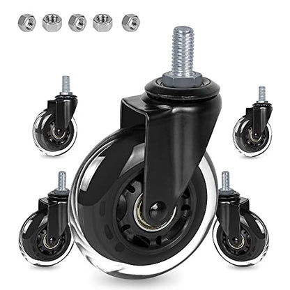 3" Thread Screw in Office Chair Caster Wheels, 3/8"-16x1(Not Metric M10), Safe for All Floors, PU Rubber Furniture,Carts Stem Caster Wheels,No Scratch,650Lbs Weight Capacity - style: Hex Nuts