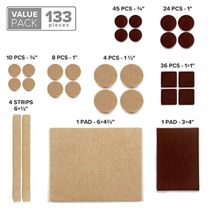 Felt Furniture Pads X-PROTECTOR 133 PCS Premium Furniture Pads - Felt Pads - size: 133 PCS Brown & Beige, Round & Square
